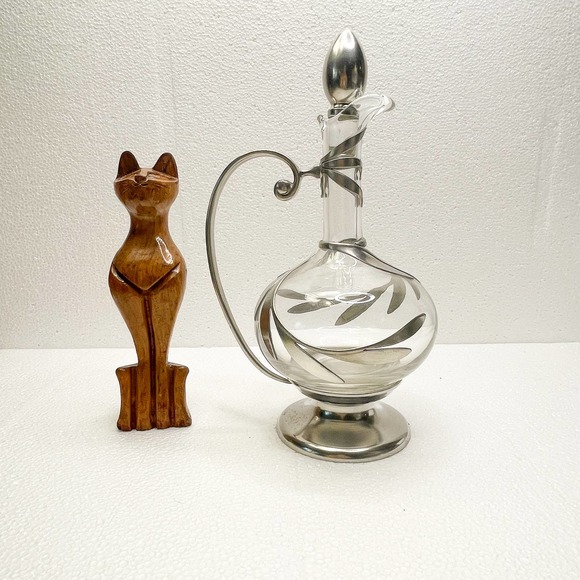 Art Nouveau Style Glass and Pewter Decanter